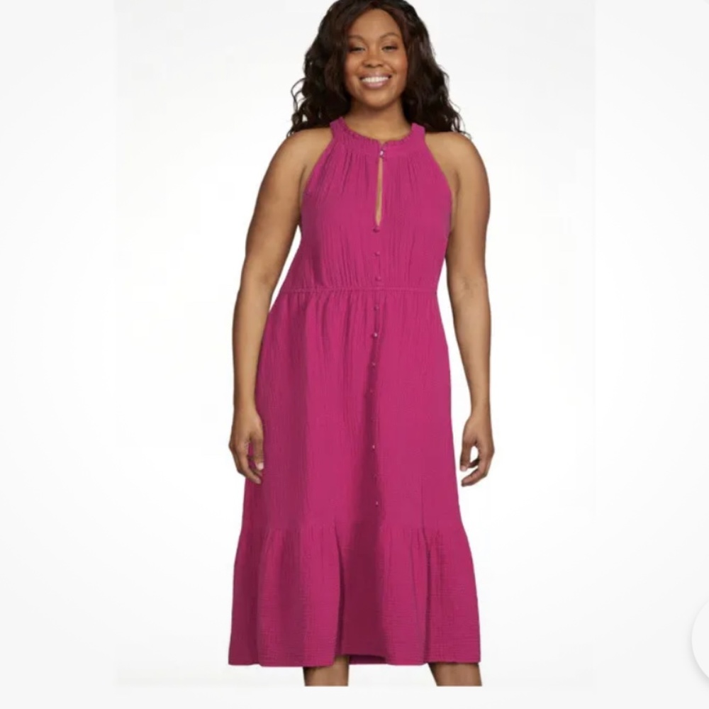 Time and Tru Womens Berry Sleeveless Tiered Midi Dress XL (16-18) NEW